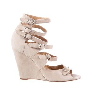 CHLOE‎ Multi Strap Buckles Suede Beige Wedge Sandals SIZE 37 Made In Italy